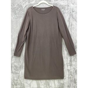 Eileen Fisher Size M Organic Cotton Long Sleeve Brown Jersey Shift Dress USA